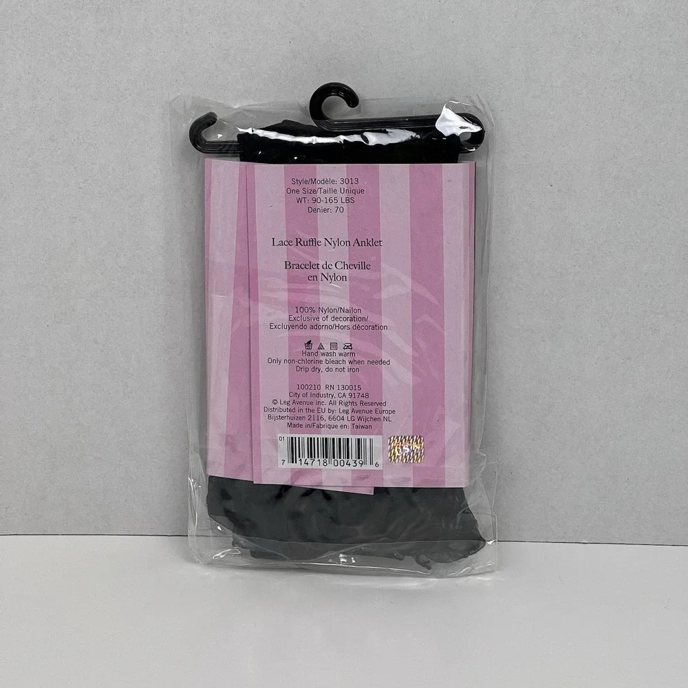 Leg Avenue LACE‎ Ruffle Black Nylon Anklet #3013 One size WT 90-165 Denier 70